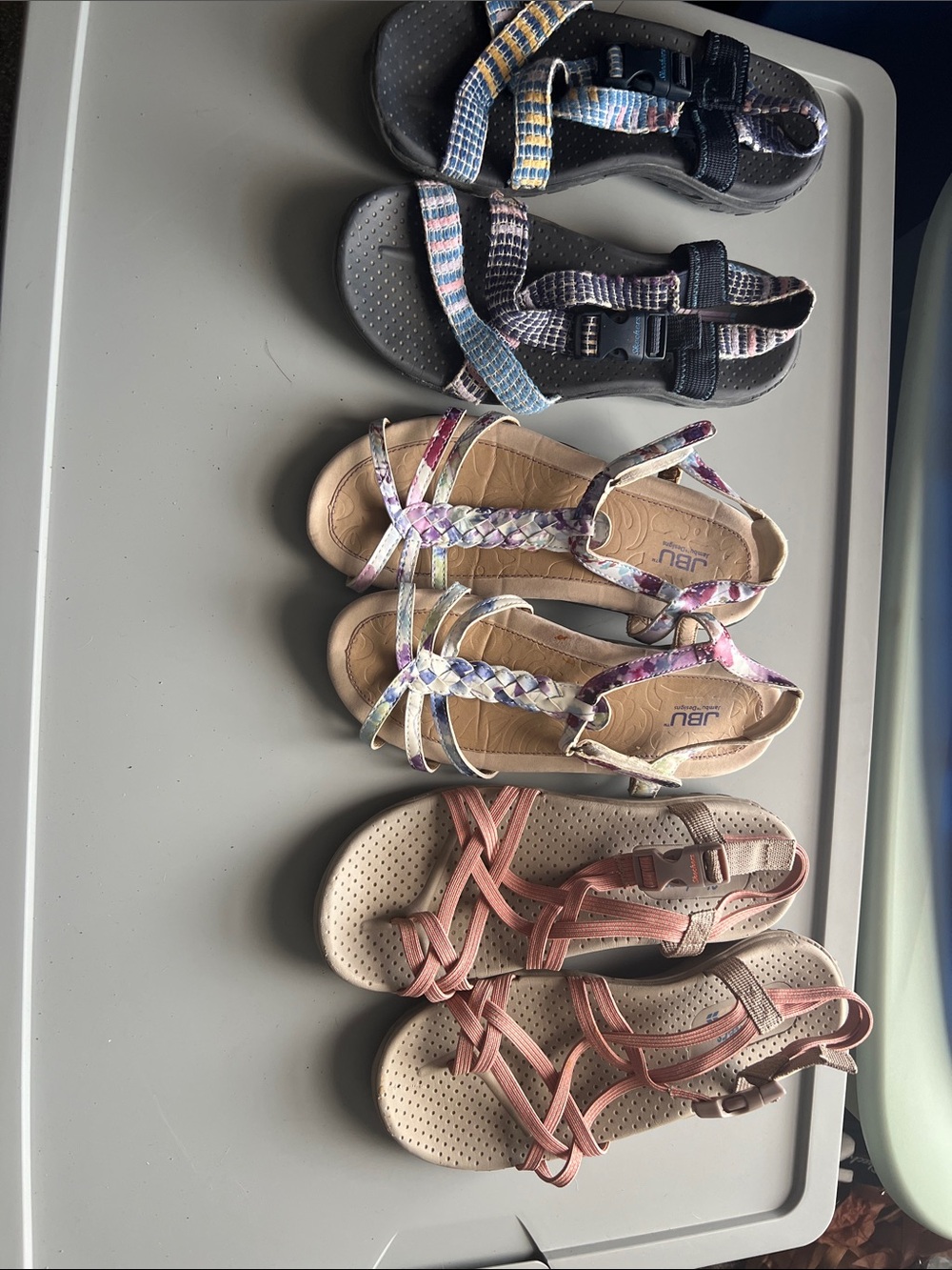 Woman’s Skechers, and JNU Sandals in Pink and Multicolor - Comfort Strappy Style